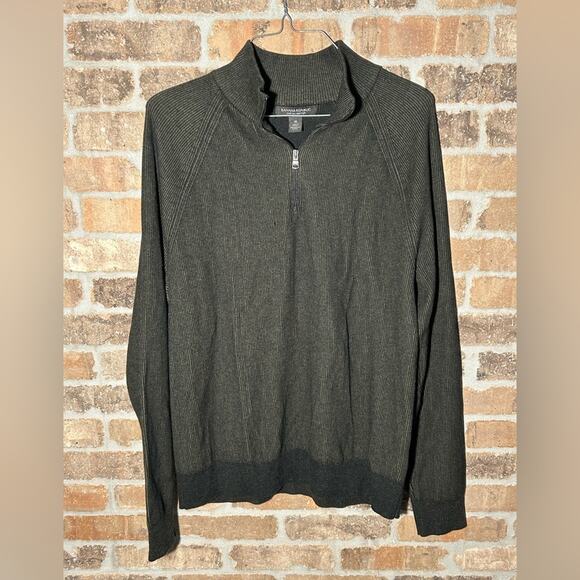 Banana republic supima cotton Mens 1/4 Zip Mock Neck Sweater dark army green M - Picture 2 of 8